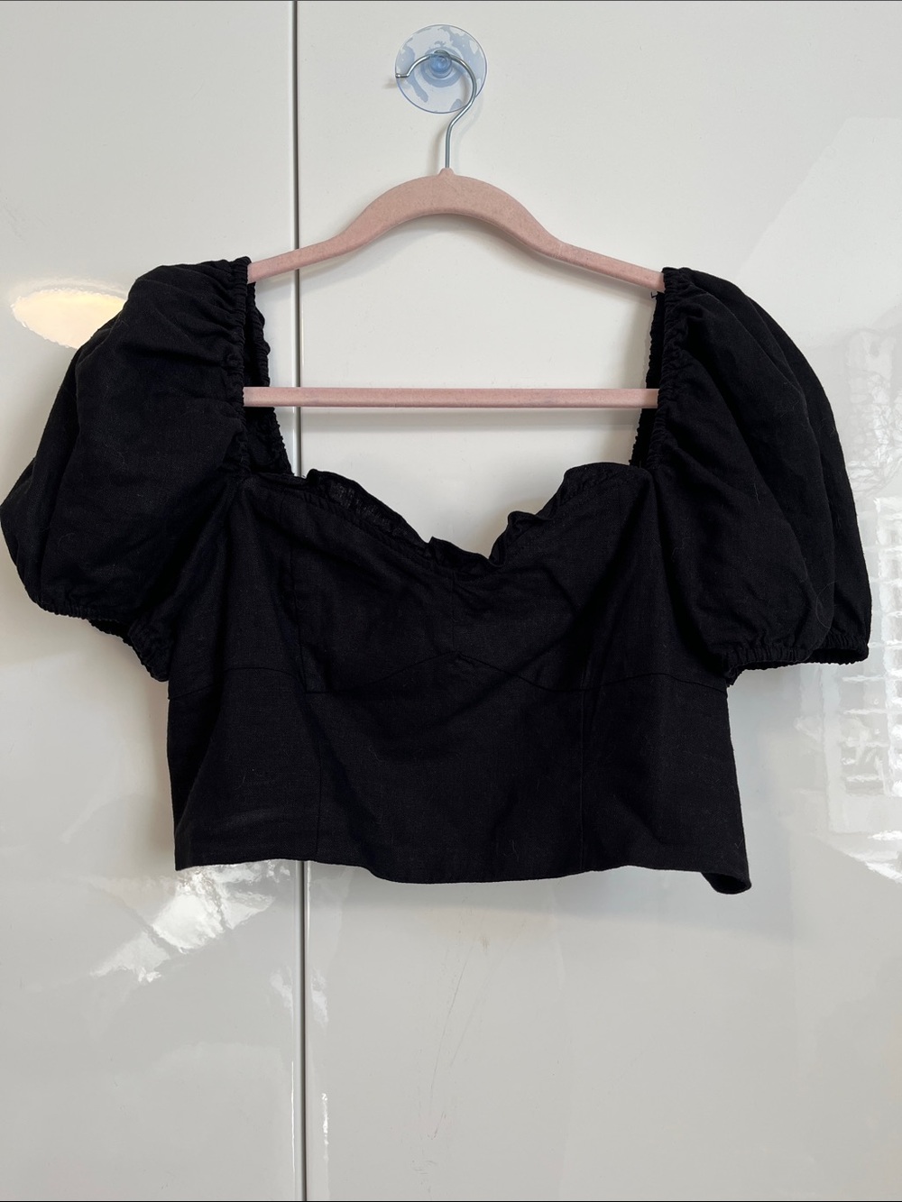 Rachel Zoe Black Linen Puff-Sleeve Cropped Top - Women, Size M